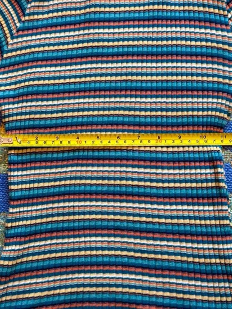 Vintage 90s Striped Turtleneck Top With Horizontal Stripes In Teal Blue — image 7 of 8